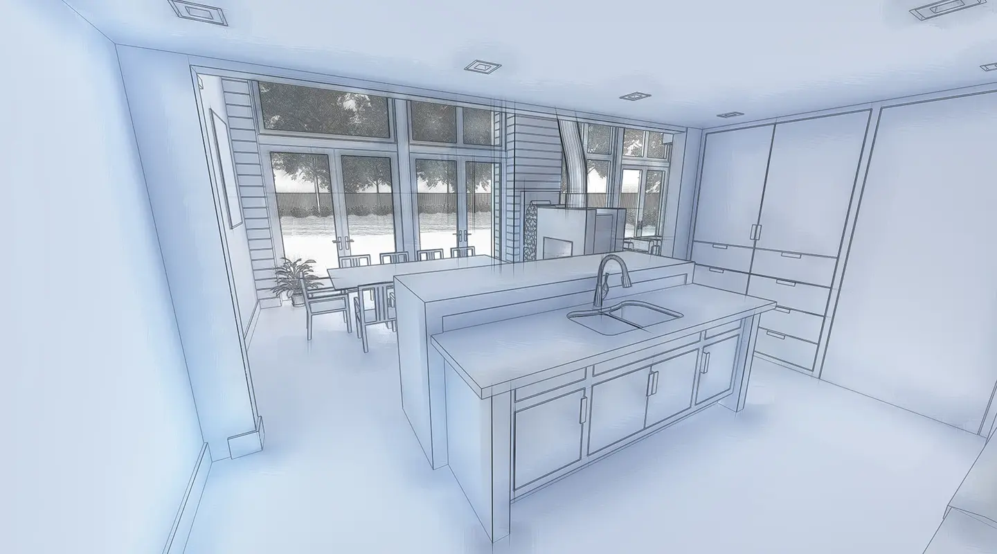 wv - Küchenplanung - Umfassende 3D-Küchenplanung 3D-Rendering einer modernen Küche